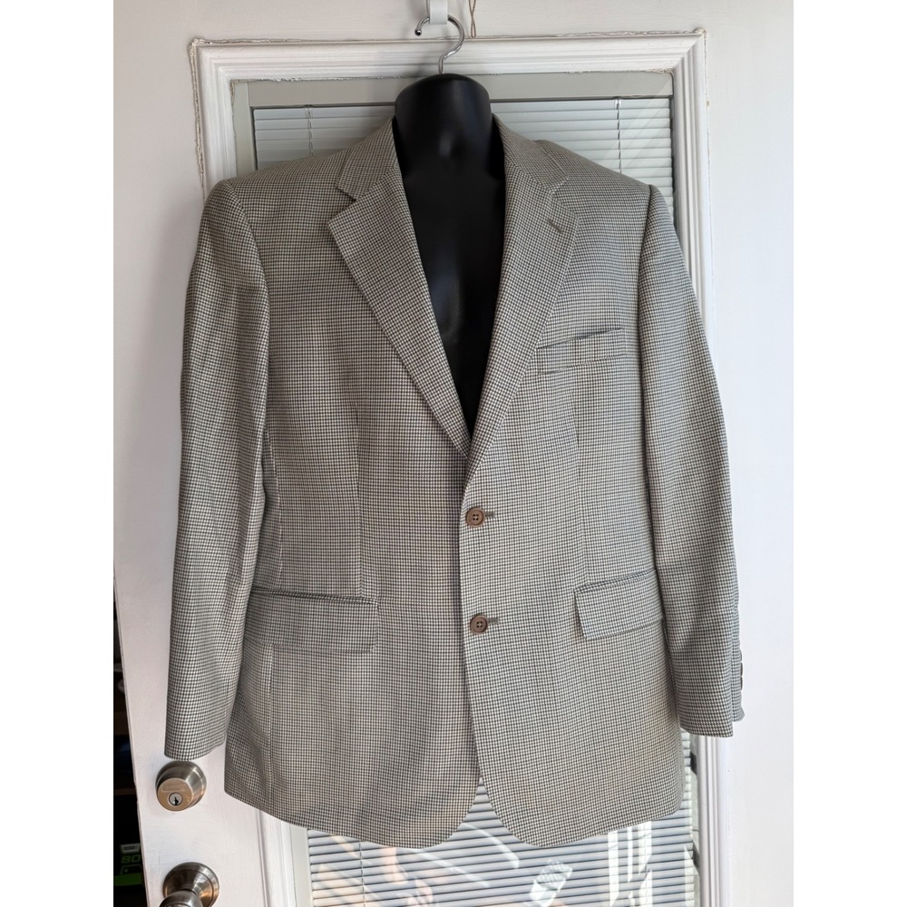 Brooks Brothers 346 Blazer Mens 42R Tan Houndstooth Good Silk Wool Sport Coat